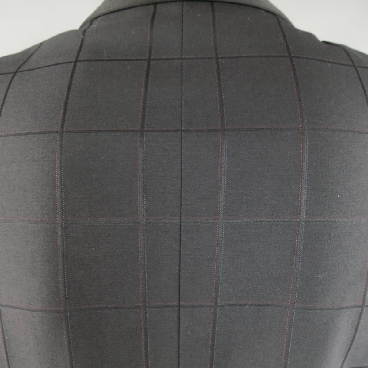 Men's MISSONI 40 Regular Black & Red Windowpane Wool Satin Shawl Collar Tuxedo 3