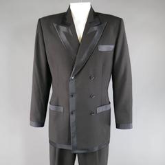 RICHARD TYLER 42 Black Satin Trim Double Breasted Satin Trim Peak Lapel Tuxedo