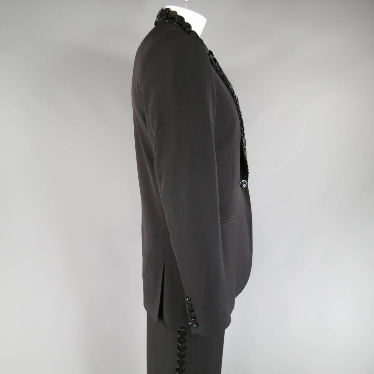 Men's JEAN PAUL GAULTIER 38 Black Button Embellished Shawl Collar Tuxedo Suit