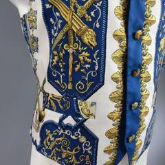 Vintage HERMES 42 Blue White & Gold Ludovicus Magnus Louis XIV Silk Vest