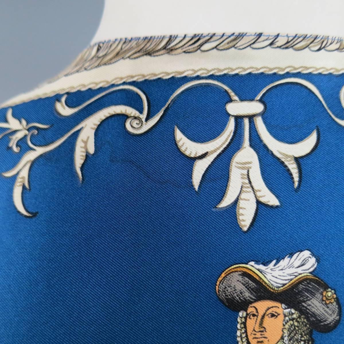 Vintage HERMES 42 Blue White & Gold Ludovicus Magnus Louis XIV Silk Vest 4