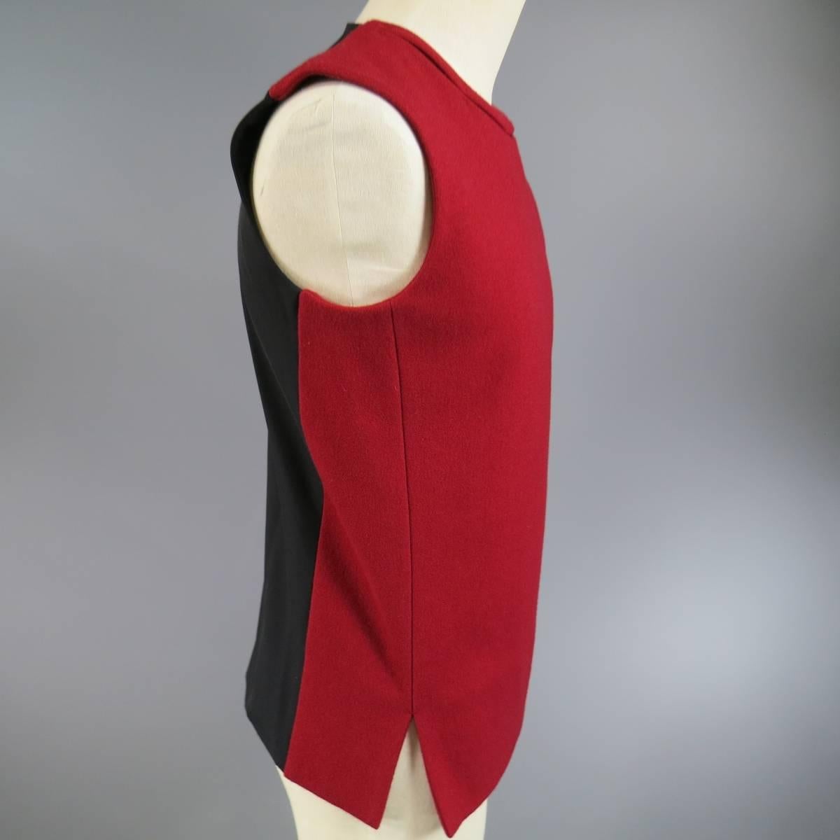 Red Men's JIL SANDER Size M Burgundy & Black Wool Blend Sleeveless Crewneck Vest