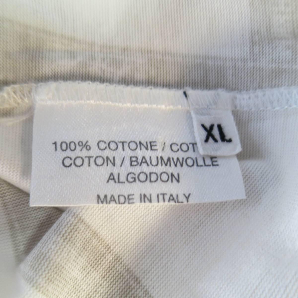 Men's HERMES Size XL White & Taupe Bolduc Ribbon Print Cotton T-shirt 3