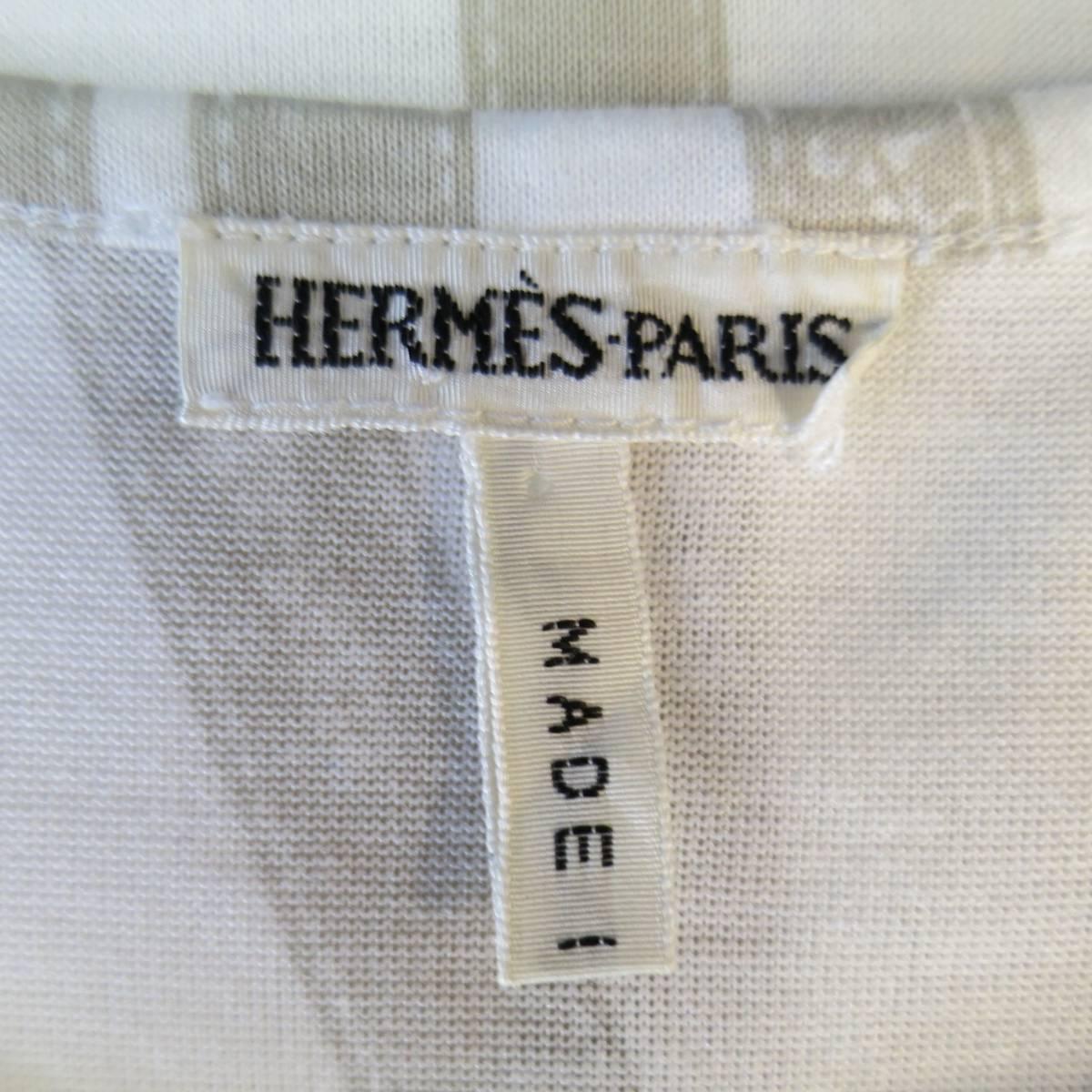 Men's HERMES Size XL White & Taupe Bolduc Ribbon Print Cotton T-shirt 4