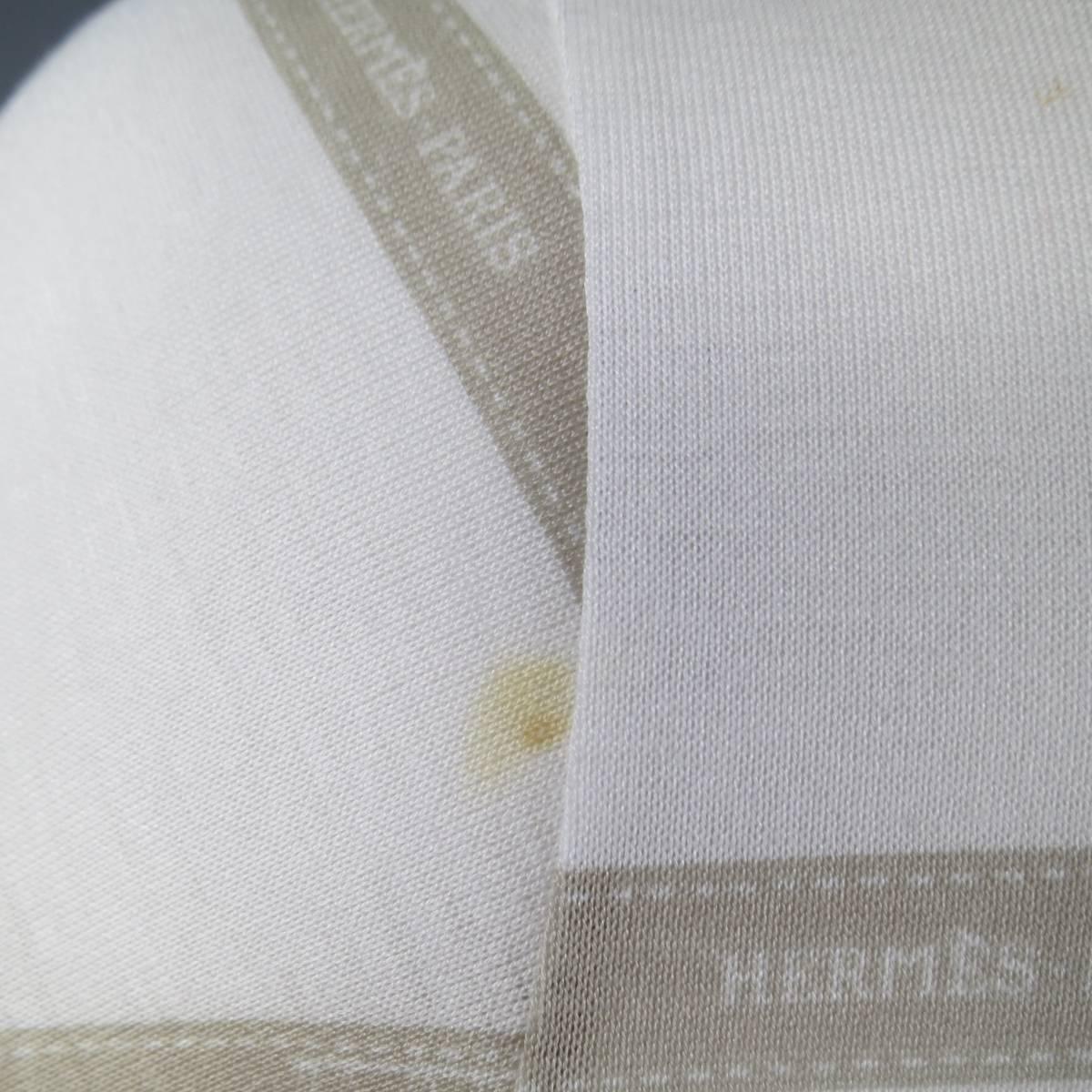 Men's HERMES Size XL White & Taupe Bolduc Ribbon Print Cotton T-shirt 2