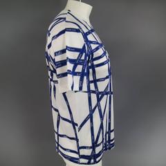 Vintage HERMES Size L White & Navy Bolduc Ribbon Print Cotton T-shirt