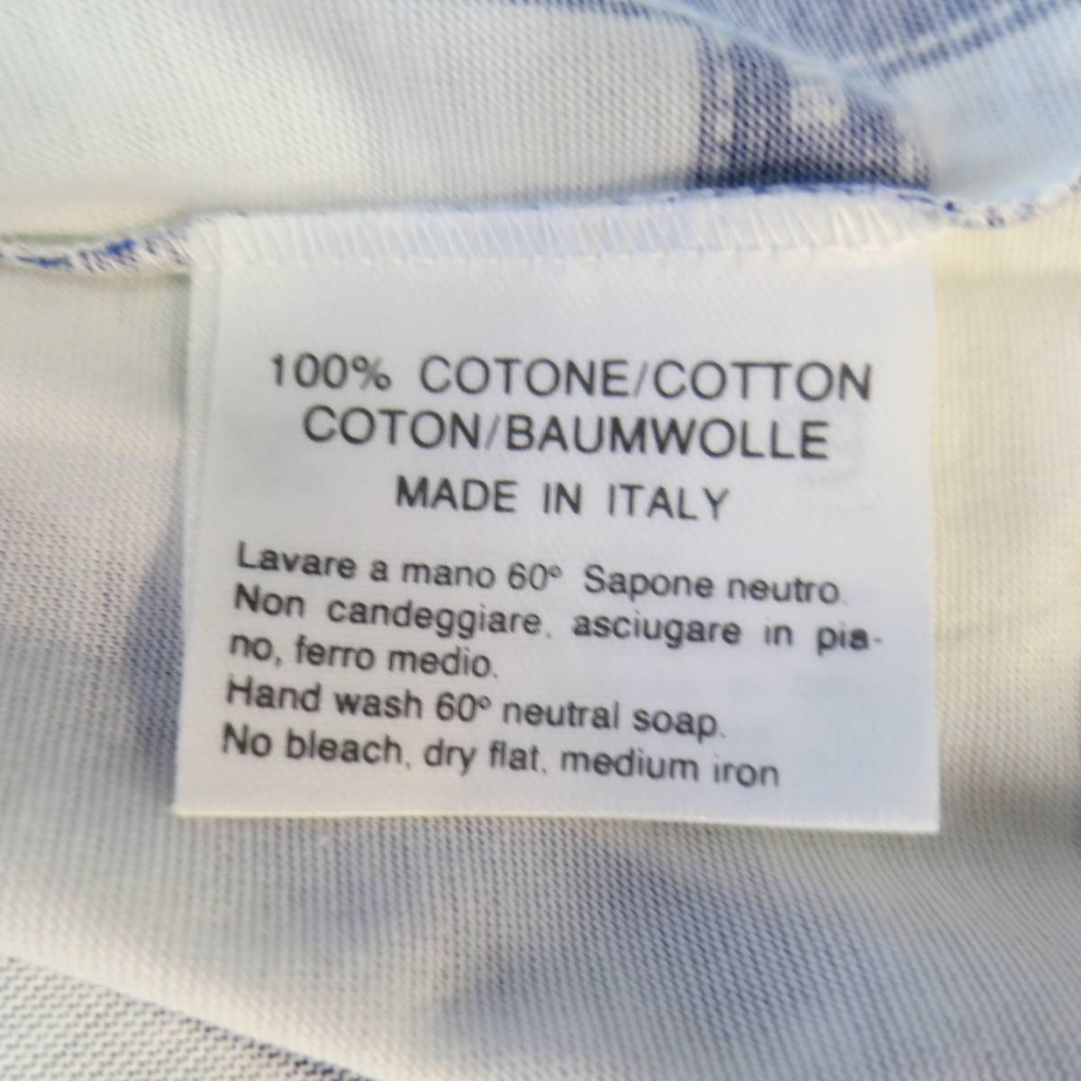 Women's or Men's Vintage HERMES Size L White & Navy Bolduc Ribbon Print Cotton T-shirt