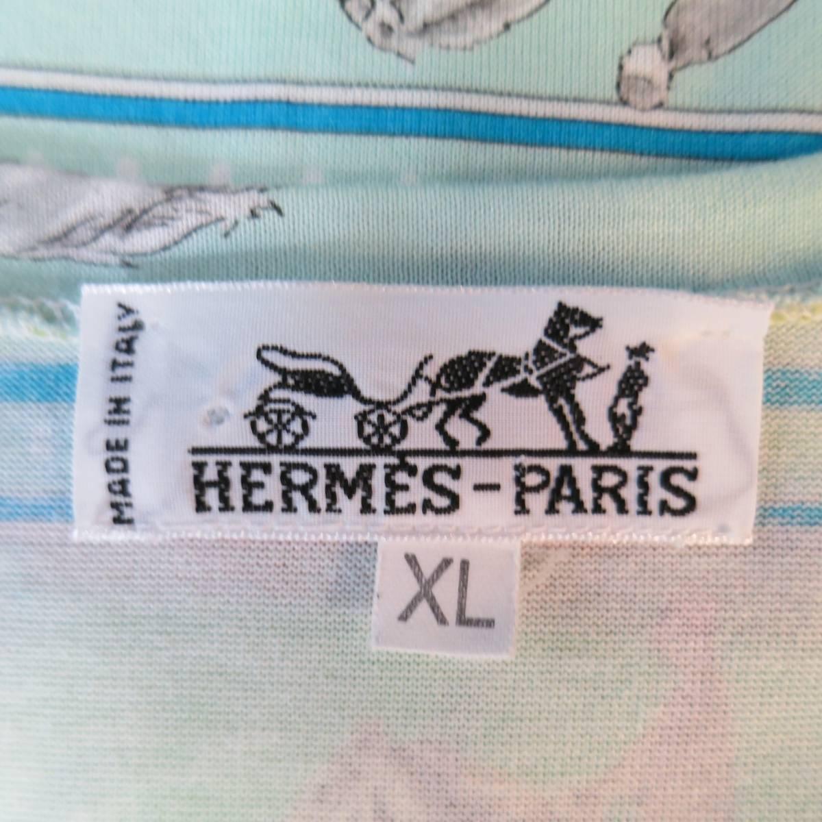 Men's HERMES Size XL Green Blue & Orange Striped Sequences Horse Print T-shirt 2