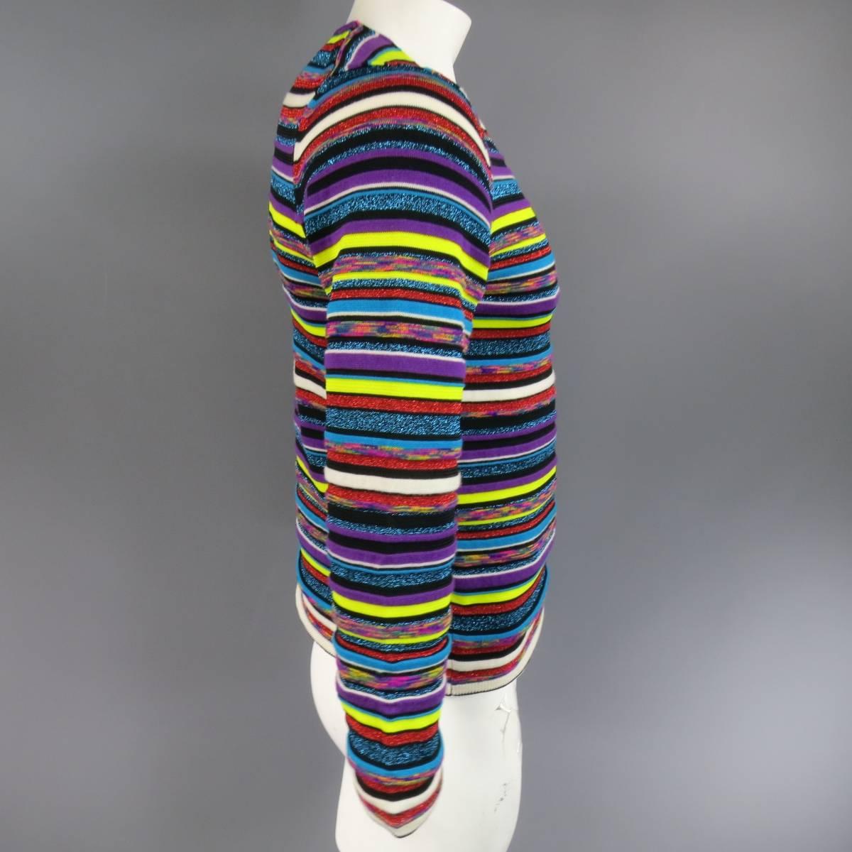 Men's COMME des GARCONS SHIRT Size S Multi-Color Lurex Striped V Neck Pullover Sweater