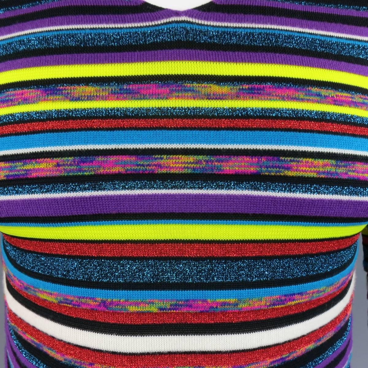 Black COMME des GARCONS SHIRT Size S Multi-Color Lurex Striped V Neck Pullover Sweater