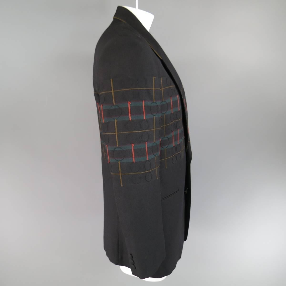 Men's MATSUDA Jacket 40 Black Wool Geometric Circles & Stripes Oversized Sport Coat