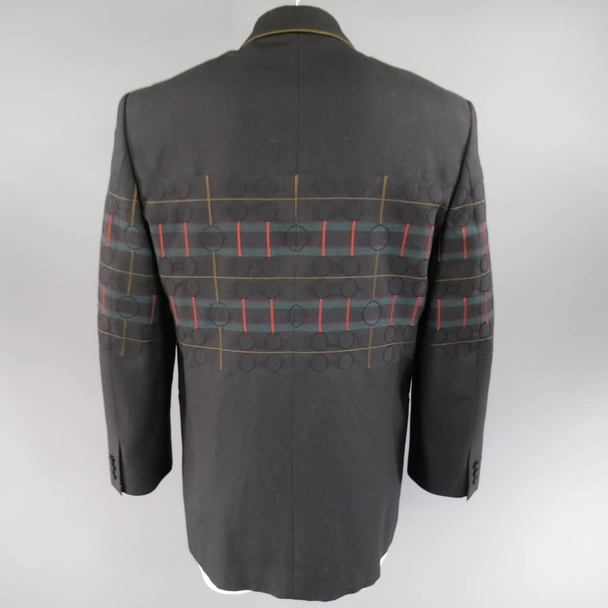 MATSUDA Jacket 40 Black Wool Geometric Circles & Stripes Oversized Sport Coat 2