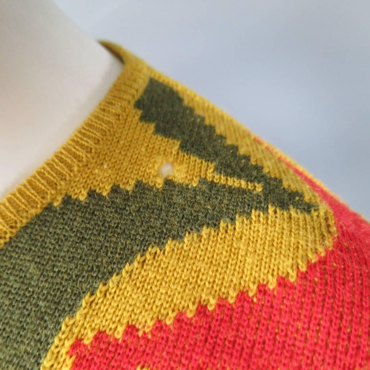 COMME des GARCONS Size L Yellow Multi-Color Print Wool Blend V Neck Pullover 1