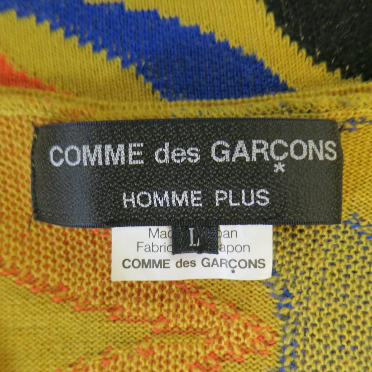 COMME des GARCONS Size L Yellow Multi-Color Print Wool Blend V Neck Pullover 5