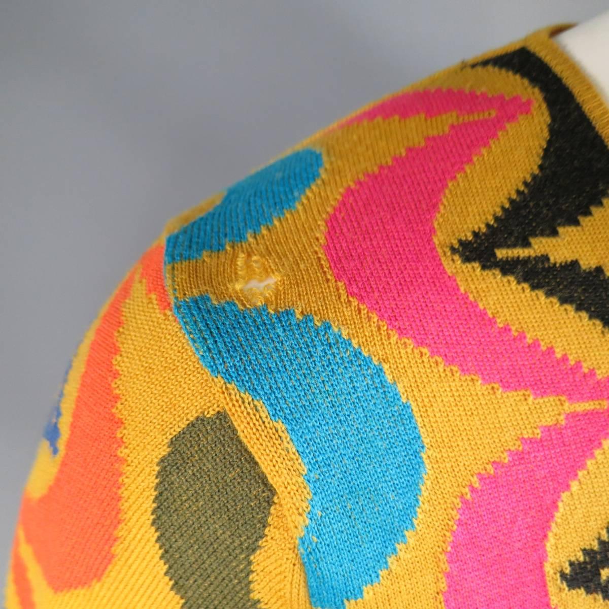 COMME des GARCONS Size L Yellow Multi-Color Print Wool Blend V Neck Pullover 3
