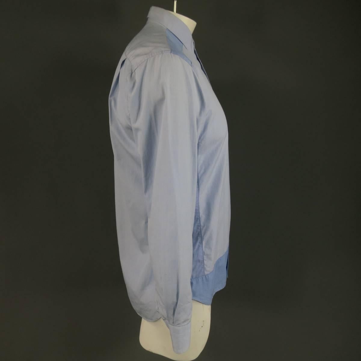 Men's COMME des GARCONS Size M Light Blue Color Block Panel Cotton Long Sleeve Shirt