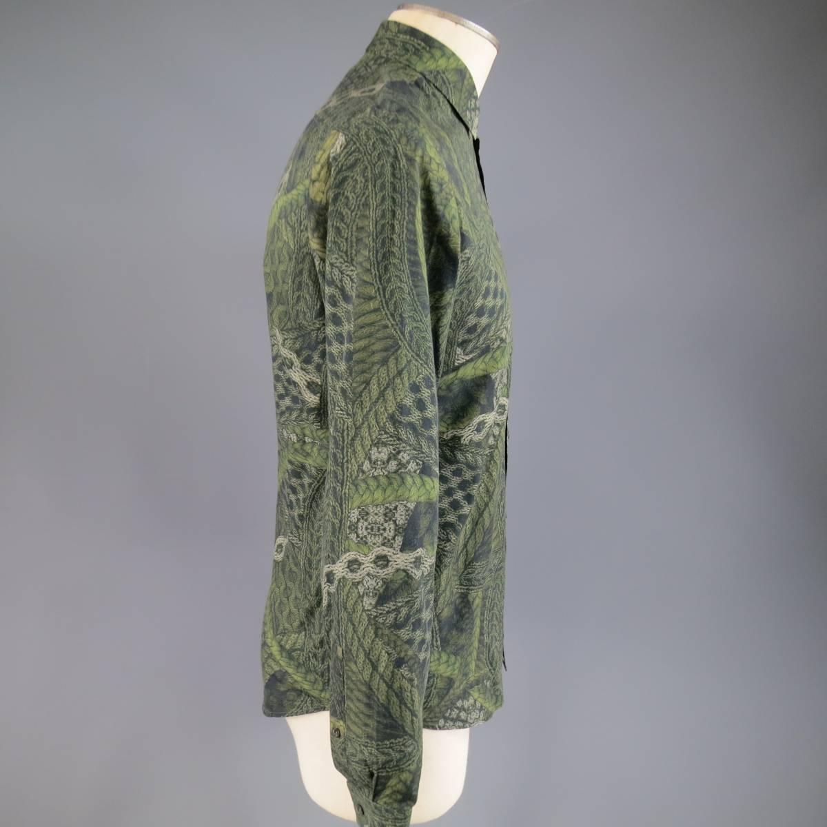 Gray MCQ by ALEXANDER MCQUEEN Size S Olive Green Rope Print Cotton Long Sleeve Shirt