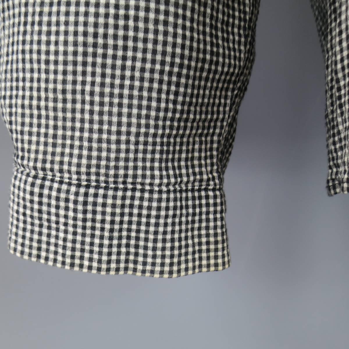 ANN DEMEULEMEESTER M Black & White Plaid Cotton / Silk Long Sleeve Tie Shirt 1