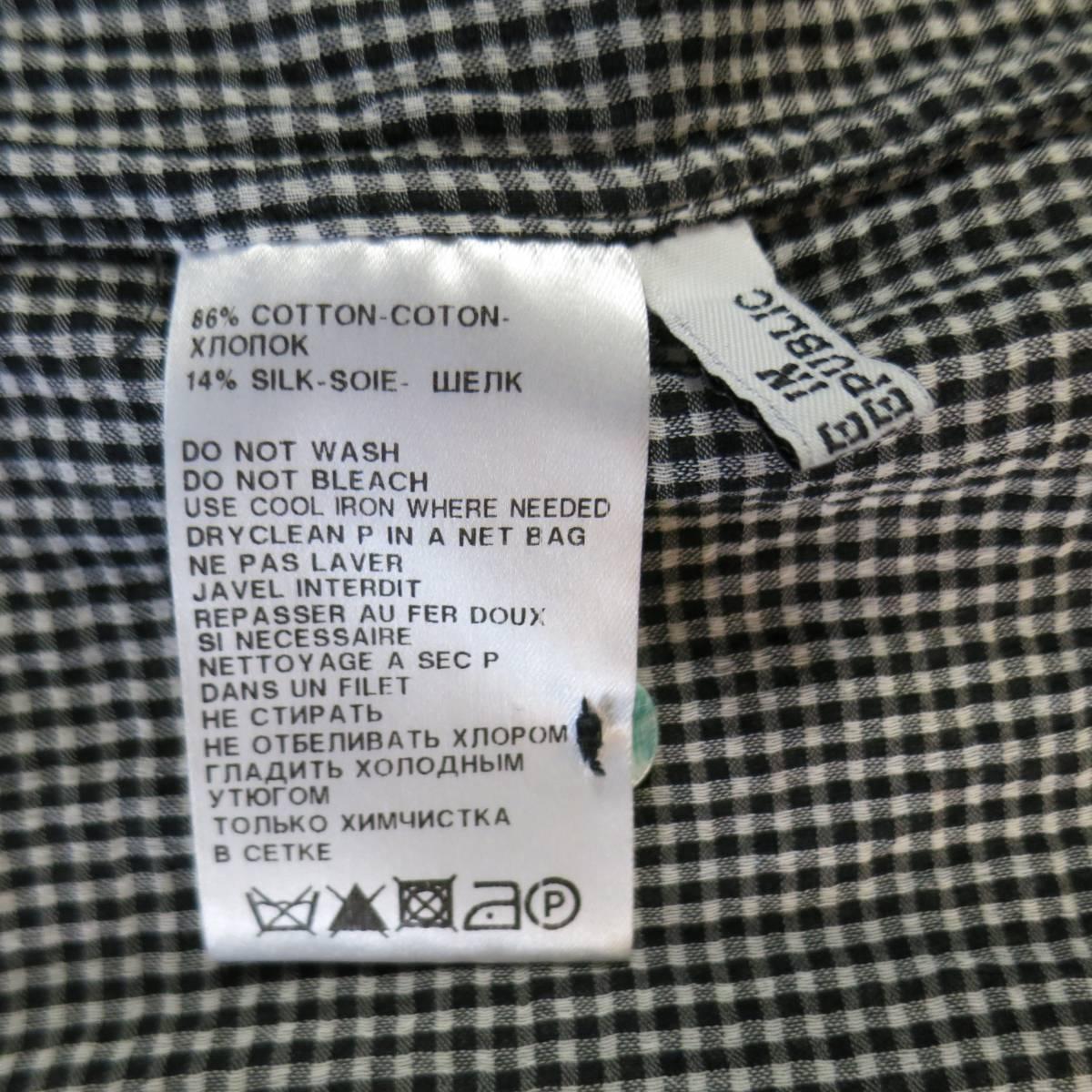ANN DEMEULEMEESTER M Black & White Plaid Cotton / Silk Long Sleeve Tie Shirt 5