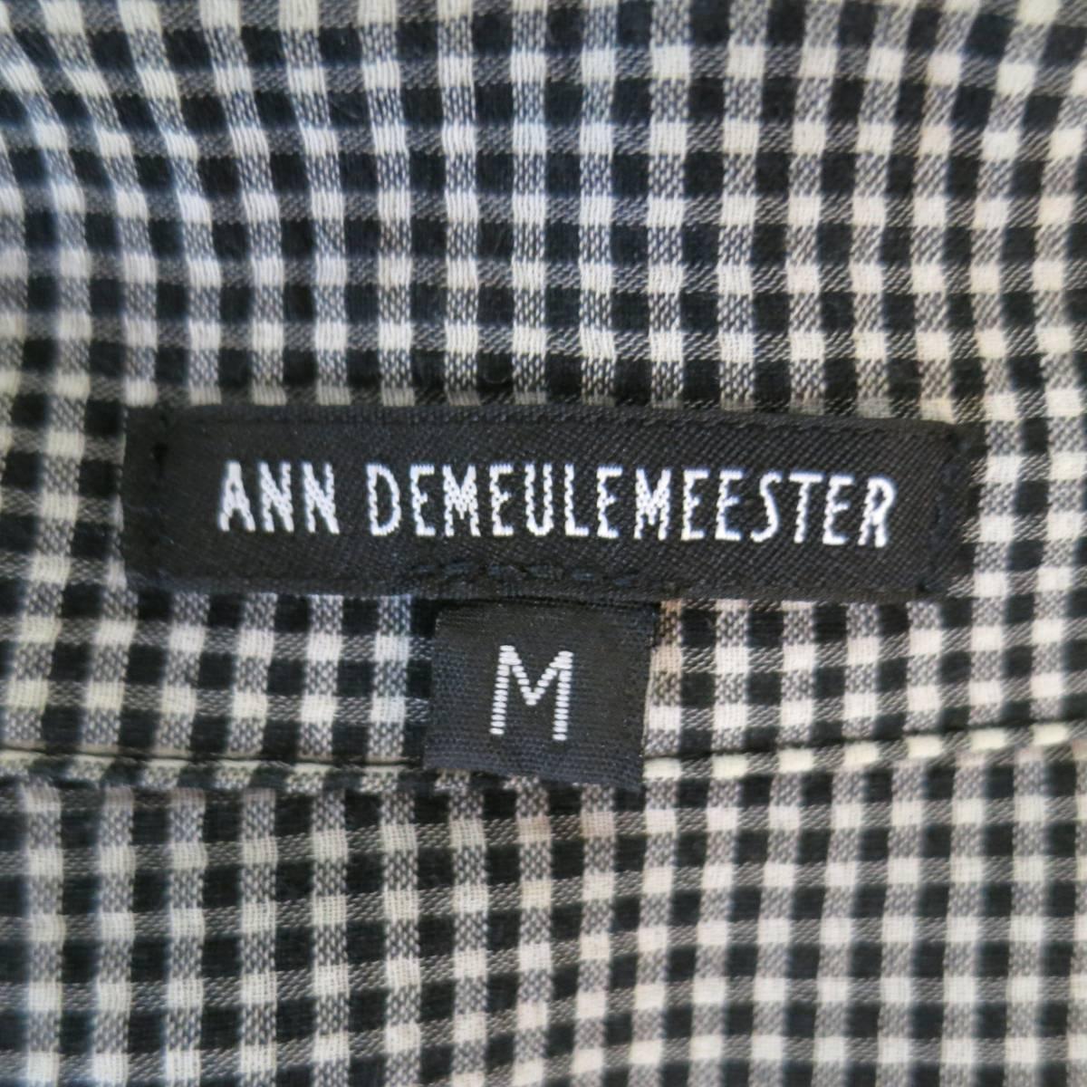 ANN DEMEULEMEESTER M Black & White Plaid Cotton / Silk Long Sleeve Tie Shirt 4