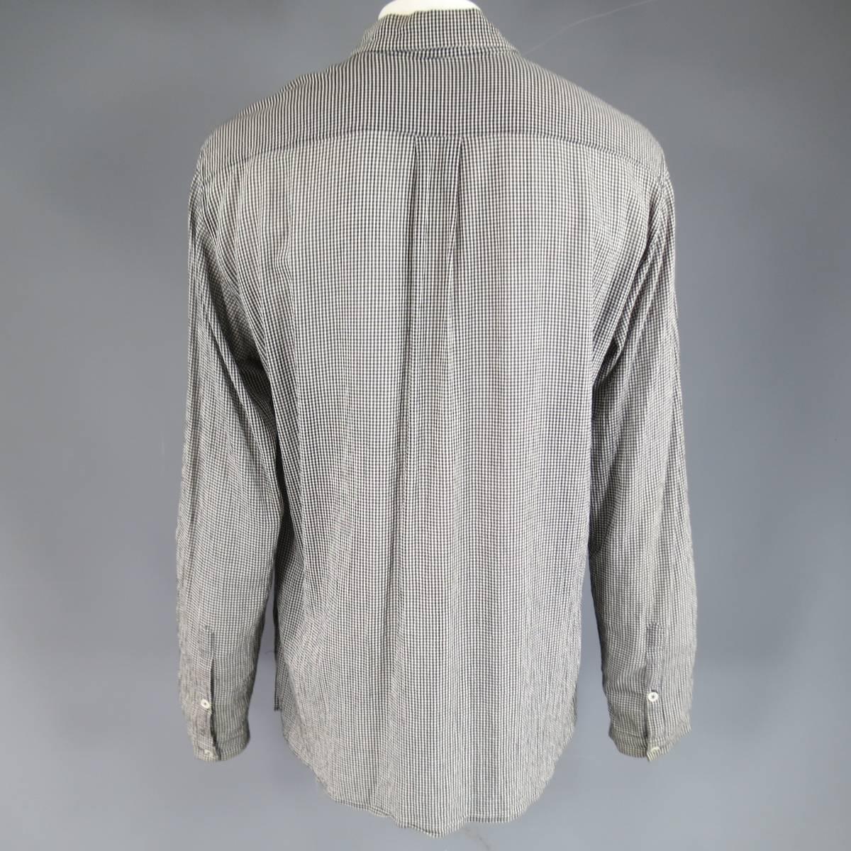 ANN DEMEULEMEESTER M Black & White Plaid Cotton / Silk Long Sleeve Tie Shirt 2
