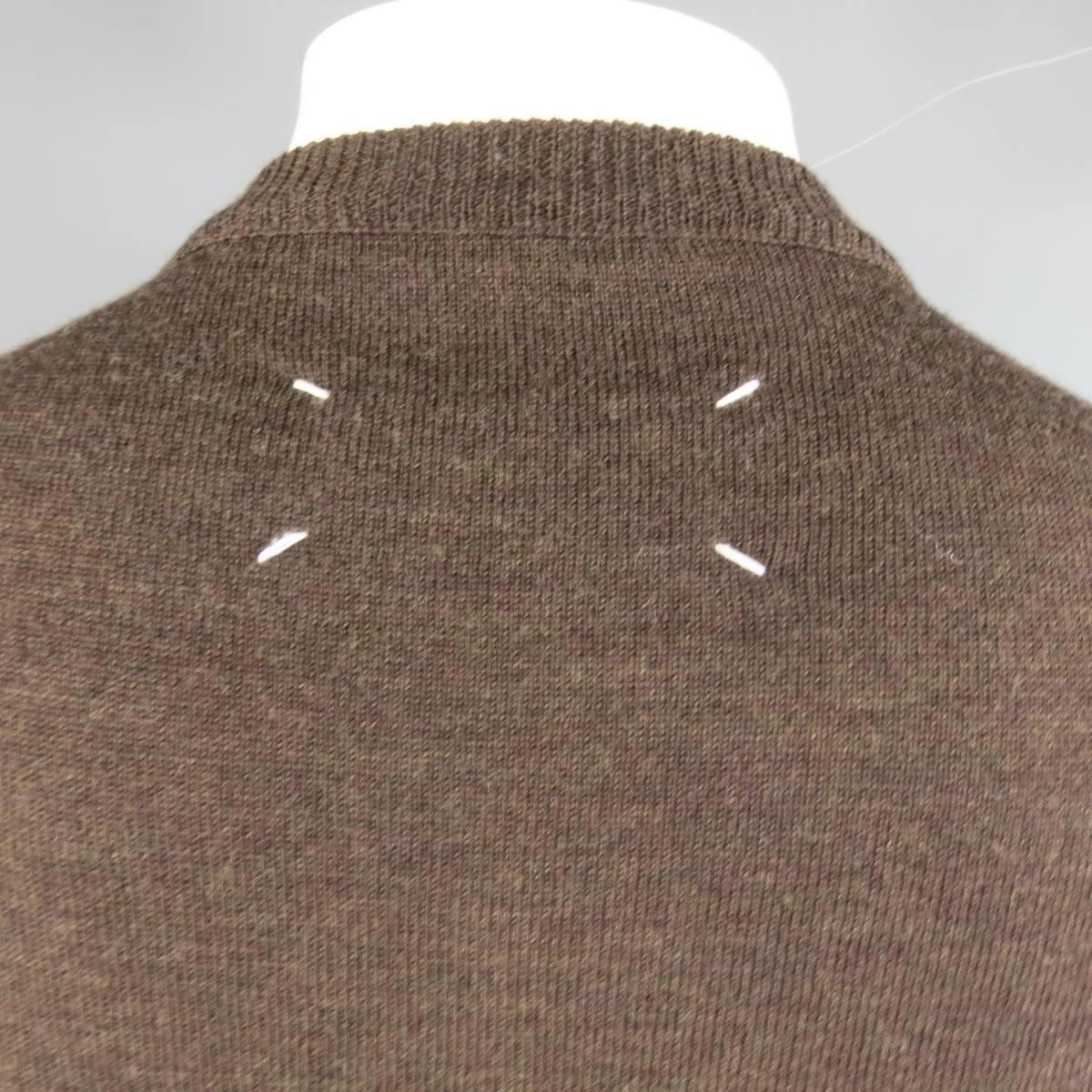 Maison Martin Margiela Brown Heather Wool V Neck Back Stitch Pullover Sweater, L In Excellent Condition In San Francisco, CA