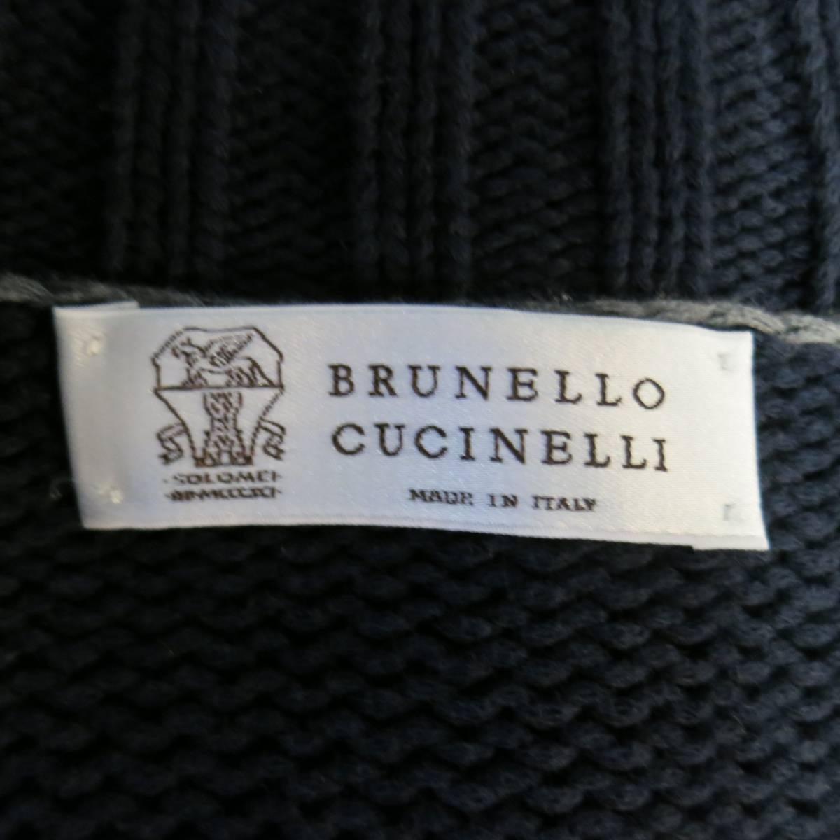 Brunello Cucinelli Men's Navy Cotton Blend Collared Cardigan, Size XS  2