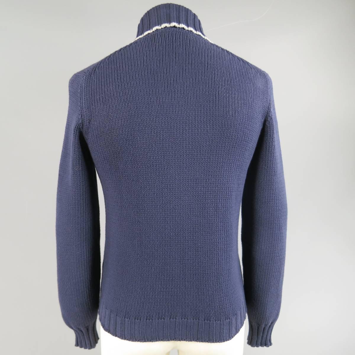 Brunello Cucinelli Men's Navy Cotton Blend Collared Cardigan, Size XS  In Excellent Condition In San Francisco, CA