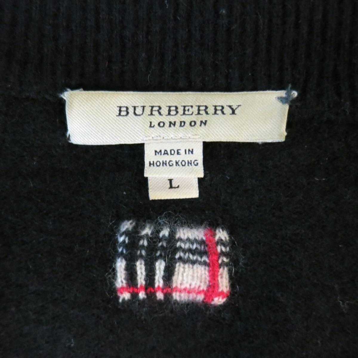 BURBERRY LONDON Size L Black Cashmere Blend Zip Up Mock Neck Cardigan 1