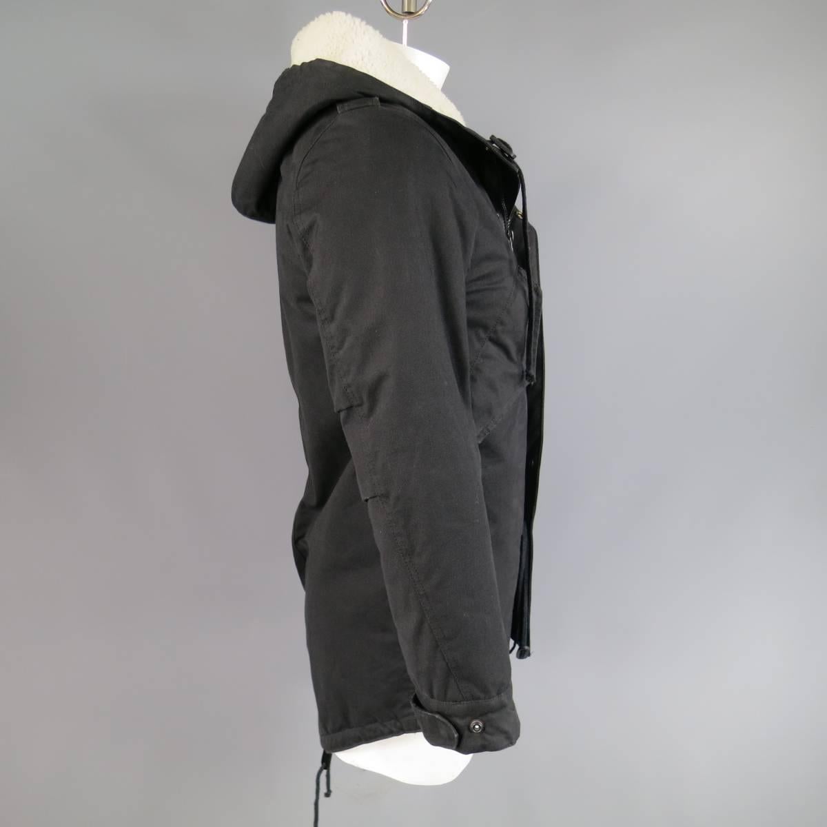 Men's Public School 38 Black Cotton Cram Faux Shearling Lined Hood Drawstring Parka