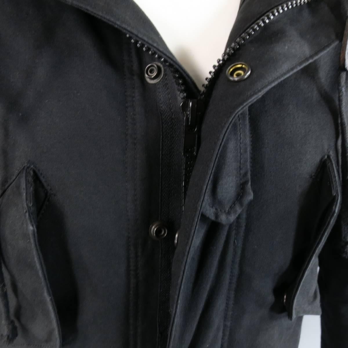 Public School 38 Black Cotton Cram Faux Shearling Lined Hood Drawstring Parka In Good Condition In San Francisco, CA