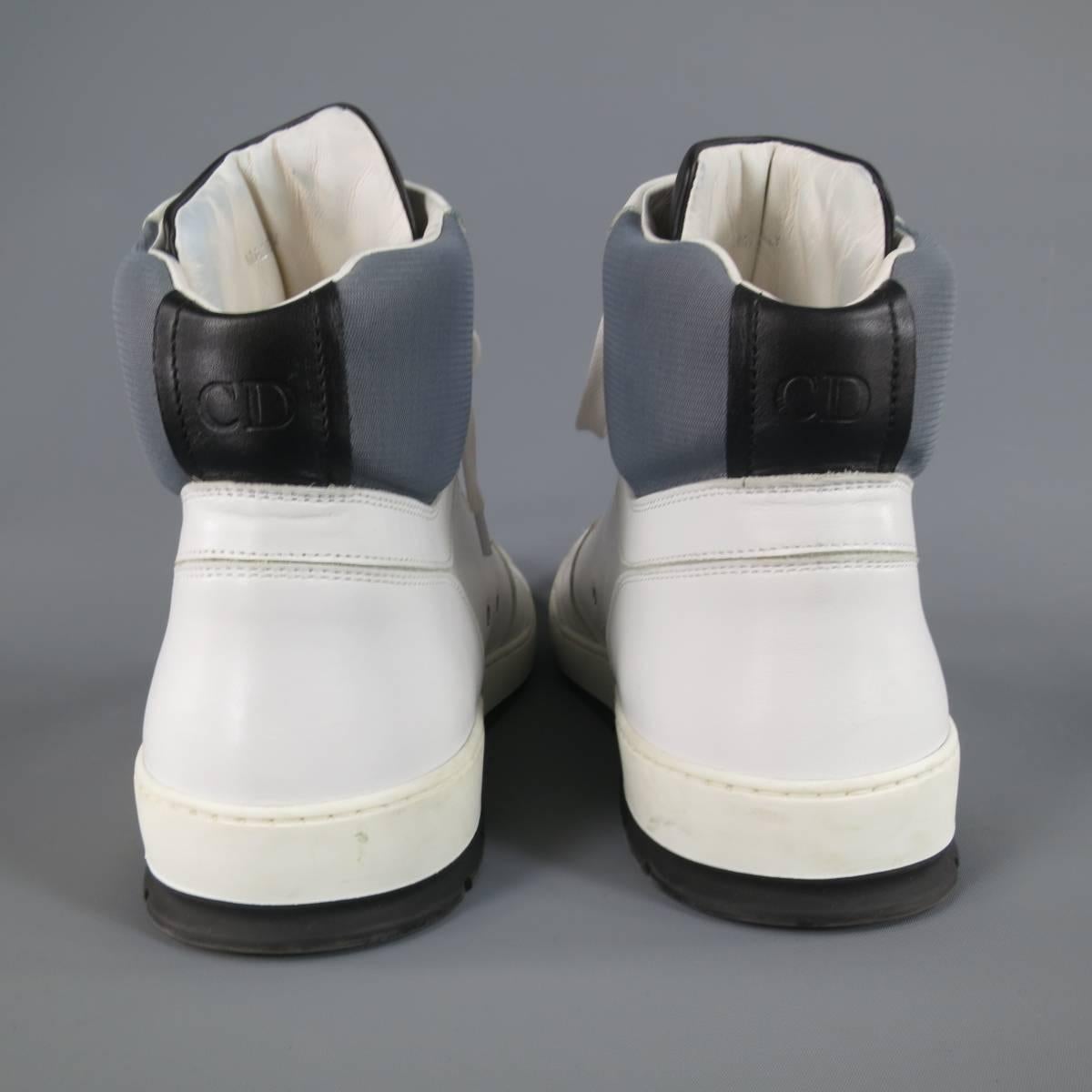 Dior Homme Men's Size 12 White and Gray Leather High Top Sneakers In Good Condition In San Francisco, CA