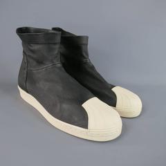 RICK OWENS X ADIDAS Size 11 Black Leather Shell Toe SUPERSTAR Ankle Boots