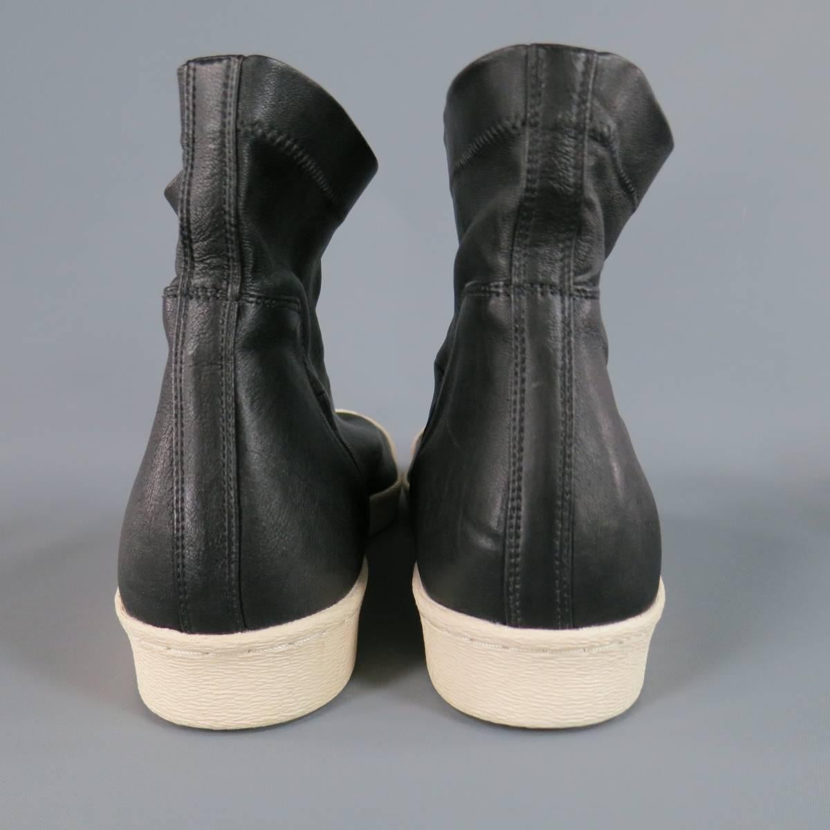 RICK OWENS X ADIDAS Size 11 Black Leather Shell Toe SUPERSTAR Ankle Boots In Excellent Condition In San Francisco, CA