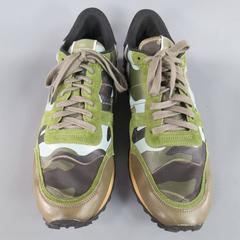 Men's VALENTINO Size 12 Mixed Media Camouflage Leather & Suede Rockstud Trainers