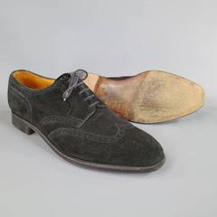 Men's JOHN LOBB -DARBY- Size 10.5 Black Suede Lace Up Brogues Dress Shoes