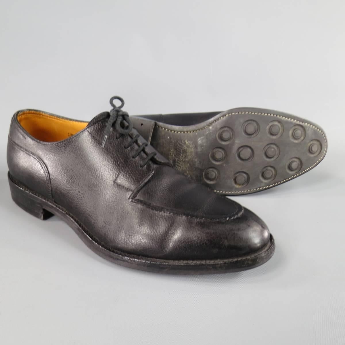 John Lobb Chambord Black Leather Top Stitch Lace Up Dress Shoes, Size 10.5  In Good Condition In San Francisco, CA