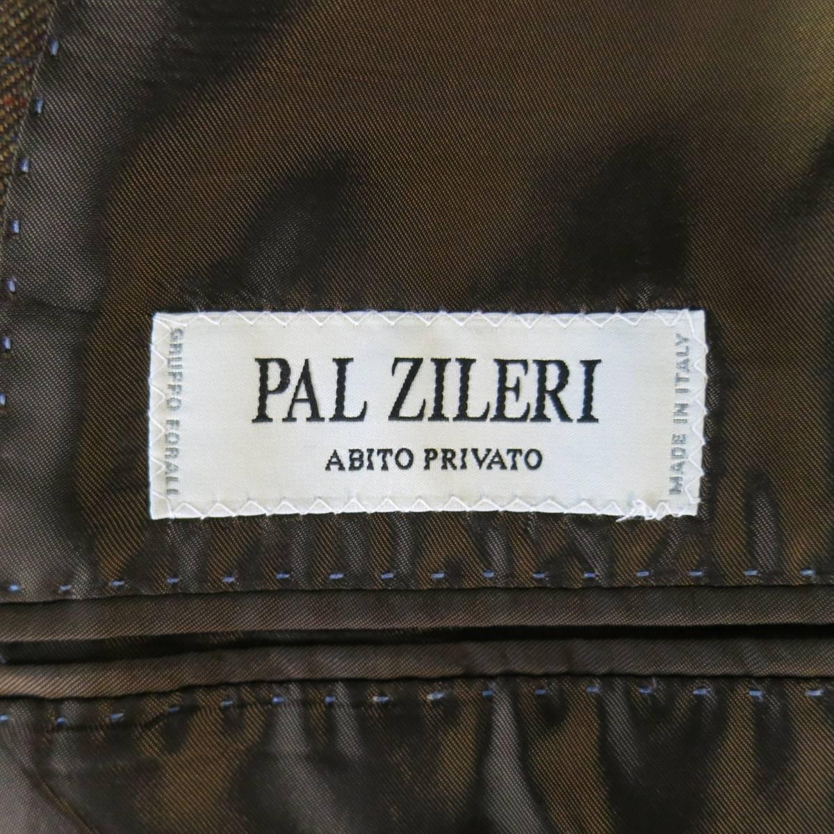 Pal Zileri Men's 40 Light Brown Blue Red Windowpane Wool Peak Lapel Sport Coat In Excellent Condition In San Francisco, CA