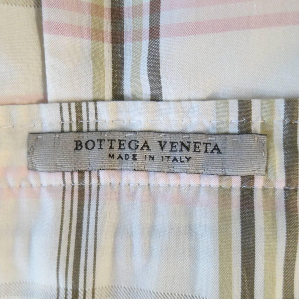 Bottega Veneta Men's 38 Short Cream Cotton / Silk Brown Pink Plaid Sport Coat 5