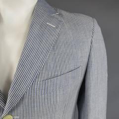 Men's PAL ZILERI Sport Coat - 40R Blue & White Striped Linen Wool 3 Button