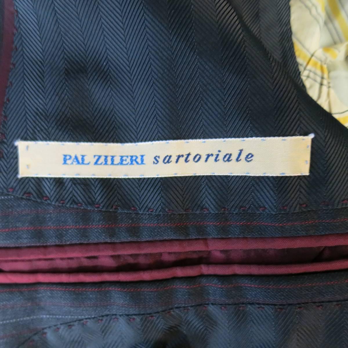 Pal Zileri Charcoal Red and Burgundy Striped Wool Peak Lapel Suit, 40 Regular  1