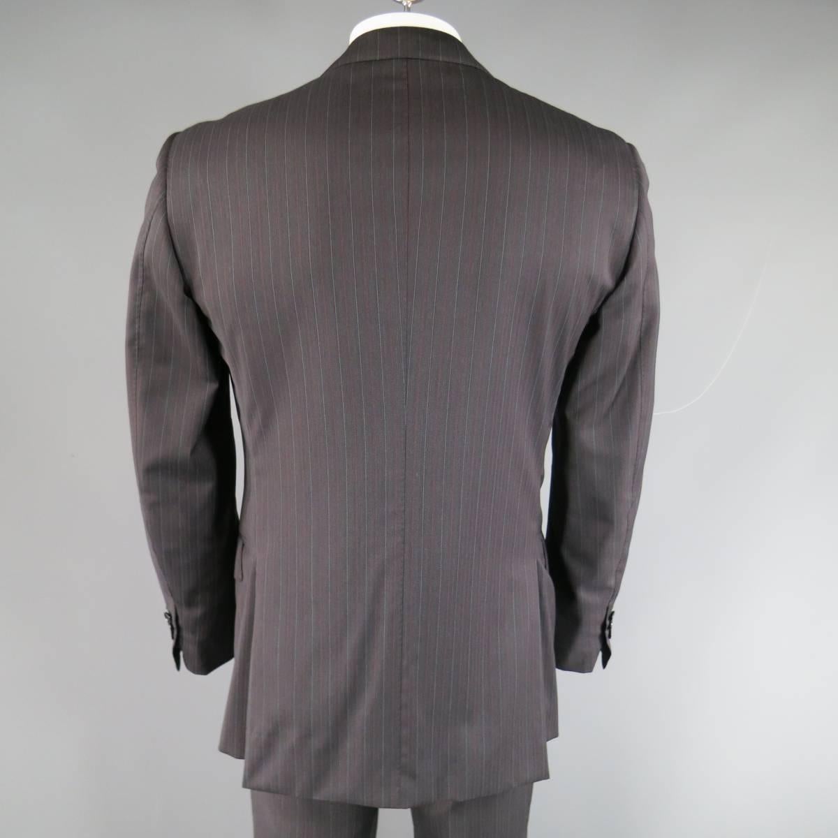 Pal Zileri Charcoal Red and Burgundy Striped Wool Peak Lapel Suit, 40 Regular  In Excellent Condition In San Francisco, CA