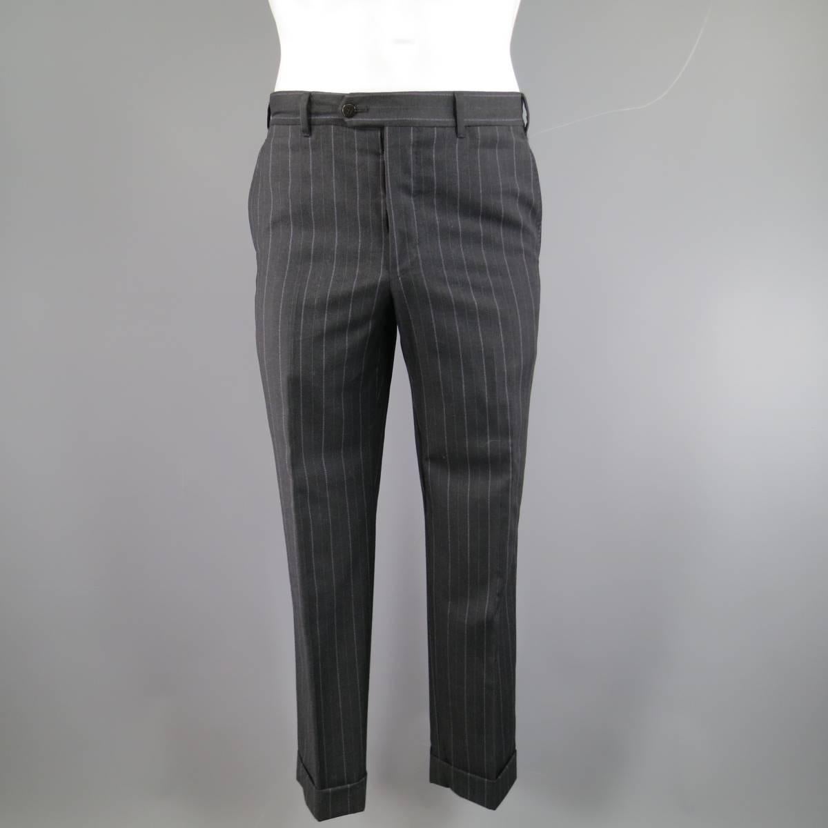 Men's Pal Zileri Charcoal and Lavender Striped Wool/Cashmere Peak Lapel Suit, 40 Reg