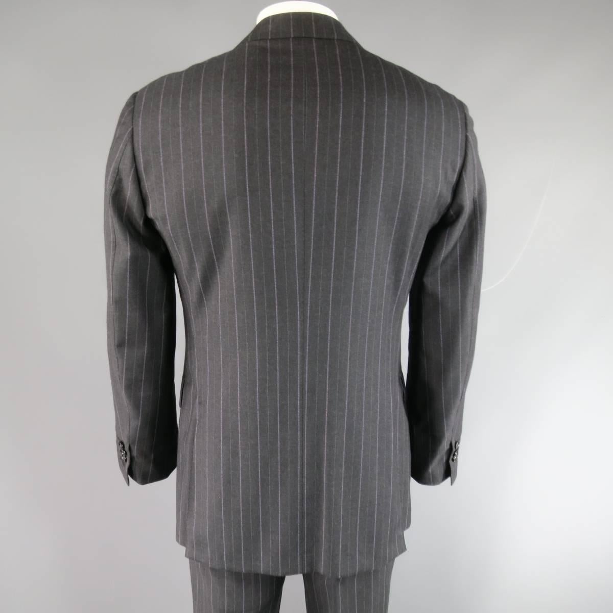 Black Pal Zileri Charcoal and Lavender Striped Wool/Cashmere Peak Lapel Suit, 40 Reg