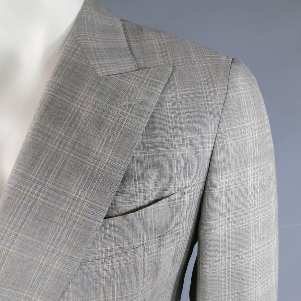 light gray plaid notch lapel suit