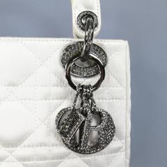 CHRISTIAN DIOR White Cannage Silk Satin Crystal Hardware Mini Lady Dior Bag