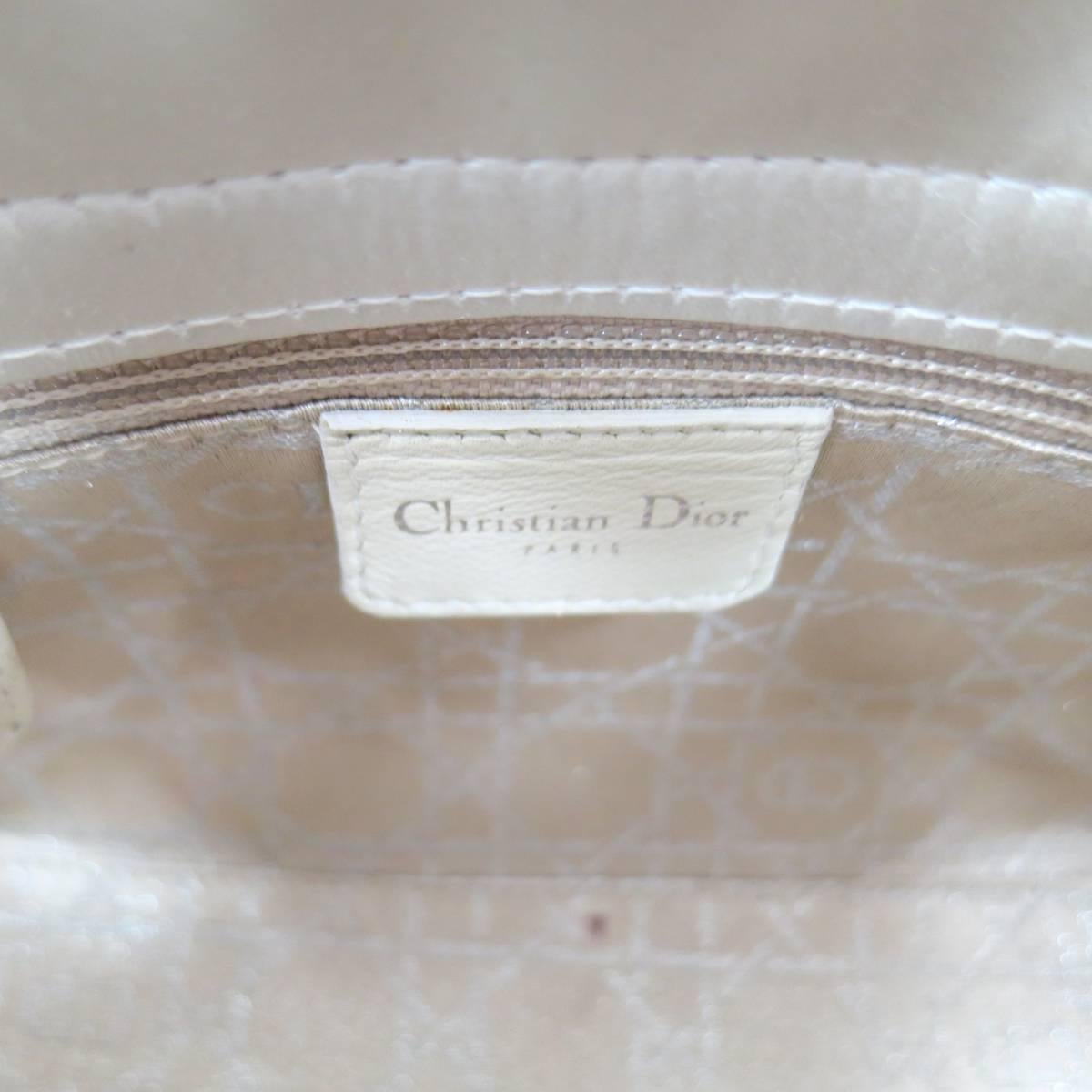 CHRISTIAN DIOR White Cannage Silk Satin Crystal Hardware Mini Lady Dior Bag 1
