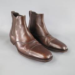 Men's YVES SAINT LAURENT Size 8.5 Brown Leather Cap Toe Chelsea Boots