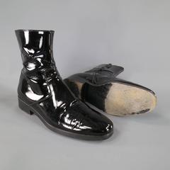 Men's BALENCIAGA Size 8 Black Patent Leather Chelsea Zip Ankle Boots