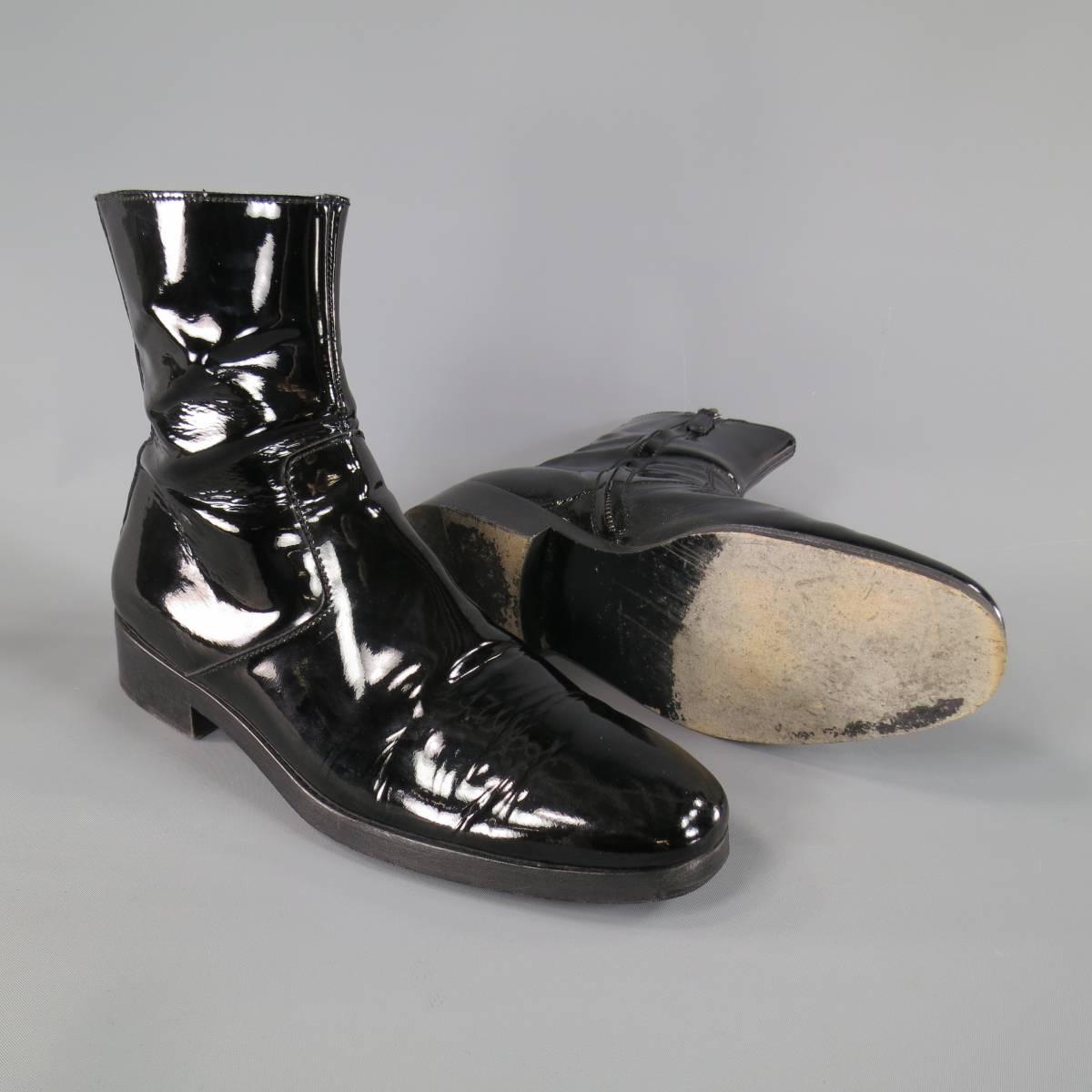 Men's BALENCIAGA Size 8 Black Patent Leather Chelsea Zip Ankle Boots at 1stdibs